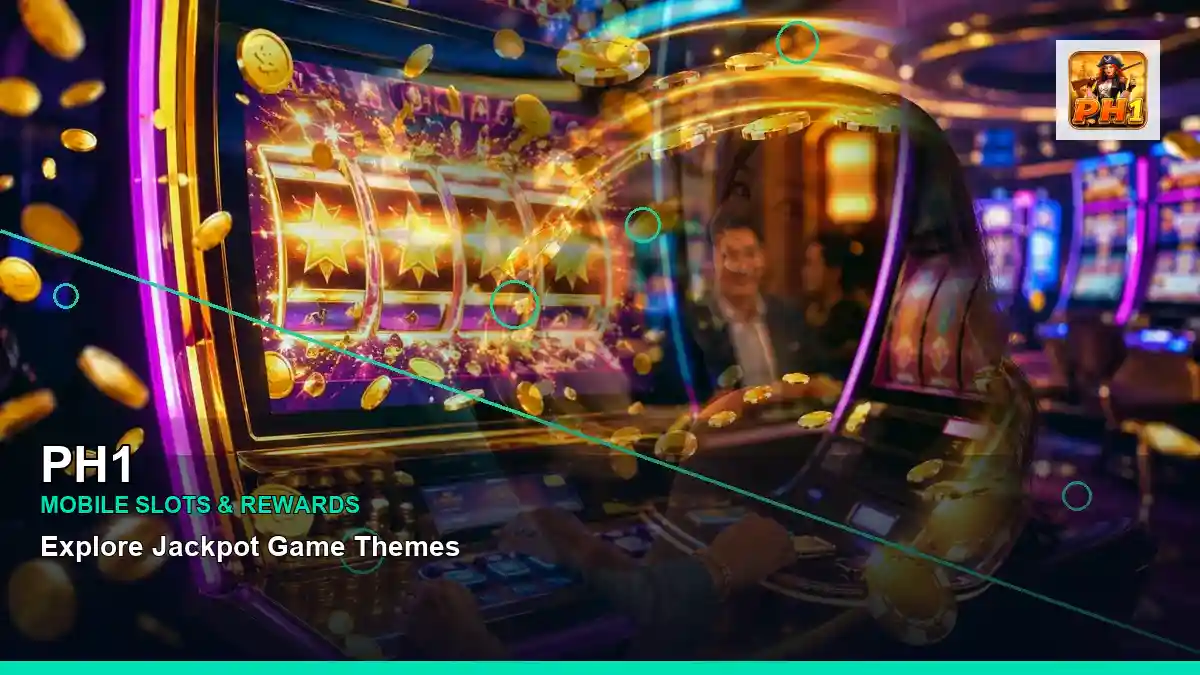 PH1 play phone mobile casino games featuring an adult Filipina casino host with a layered collage composition